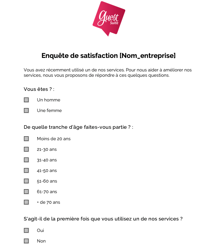 Téléchargement d'un modèle gratuit d'une enquête de satisfaction